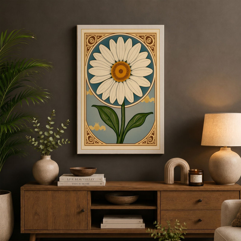 Framed Daisy Study Botanical - Wrapped Canvas, 36x24 - 91.4 x 61.0 cm, Black Border