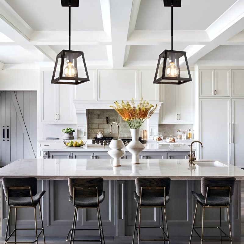 Luminaire suspendu lanterne carré noir 1 lumière