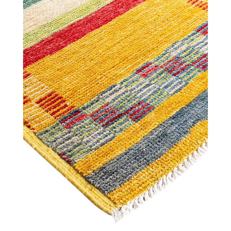 Overyed One-of-a-Kind Rectangle 8'2" X 10'1" New Age Wool Area Rug Red/Yellow/Green