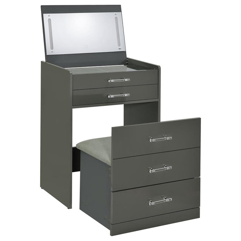Cushign 3-drawer Makeup Vanity & Stool Set, Gray