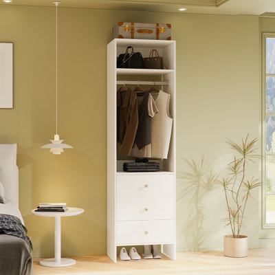 79" Freestanding Closet System with 3 Drawers and Hanging Rod