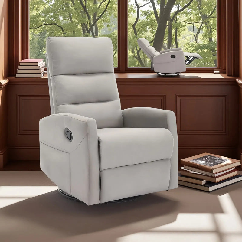 Fauteuil inclinable à bascule pivotant mince - Fauteuil inclinable manuel avec dossier réglable et poches latérales, Gris