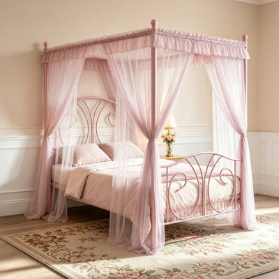 Lit simple à baldaquin en métal avec tête de lit et rangement, lit plateforme pour enfants moderne