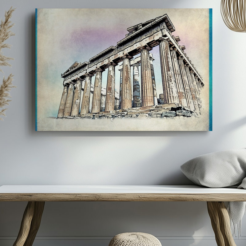 Toile, une illustration de style rétro du Parthénon à Athènes, art mural sur toile, H 16 po x l 20 po