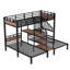Lit superposé simple au-dessus de simple au-dessus de simple, lit superposé triple en métal avec tablettes de rangement et escaliers de rangement, noir-858097620