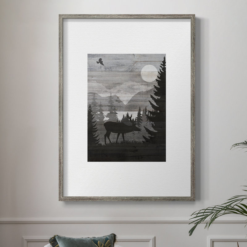 Reproduction encadrée de paysage canadien d'élan - bois massif, H 30 po x l 24 po