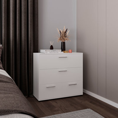 Commode à quatre tiroirs Alpine, rangement dans la chambre à coucher, blanc