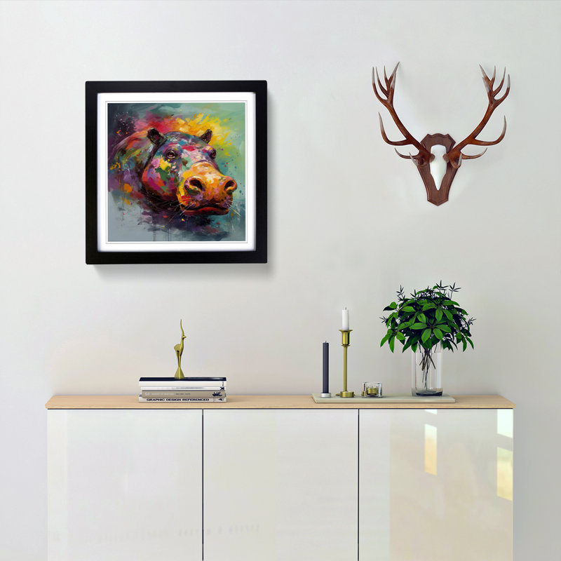Hippo Abstract Art No.2 - Framed Print, Black