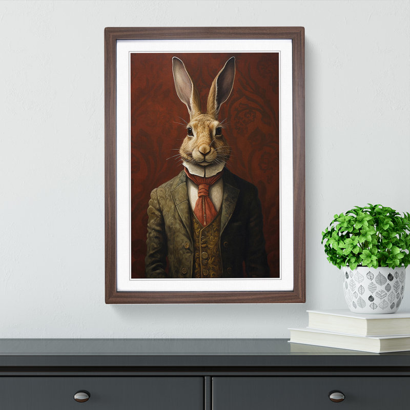 Hare Minimalism - Framed Print, Walnut Framed, 46cm H x 34cm W