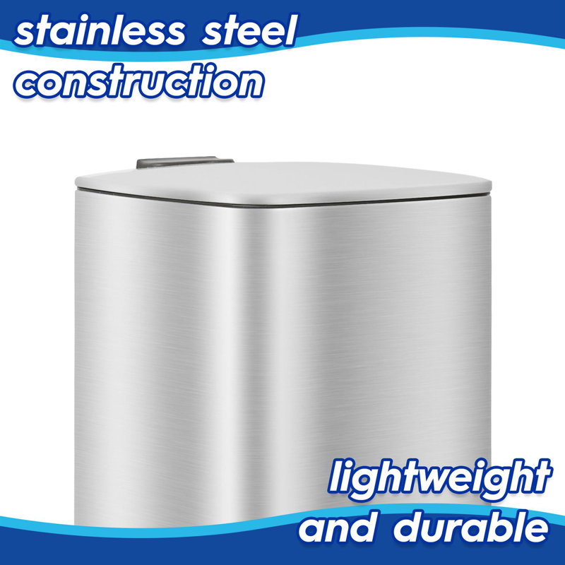 Harbour Housewares Stainless Steel Kitchen Trash Can, Brushed