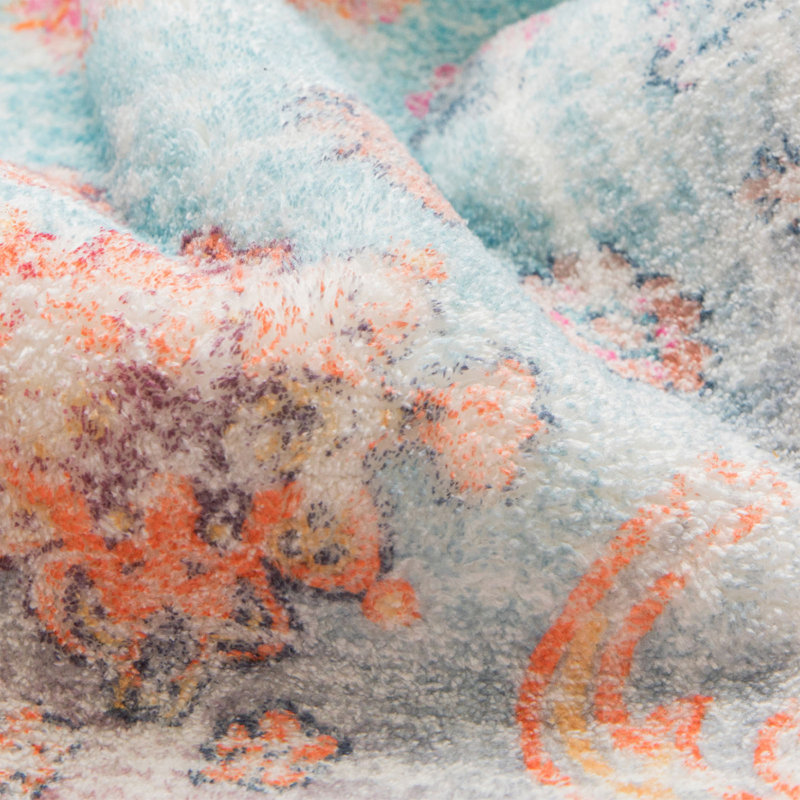 Juanelle Performance Washable Indoor Rug, Retangle 8' x 10', Teal & Coral