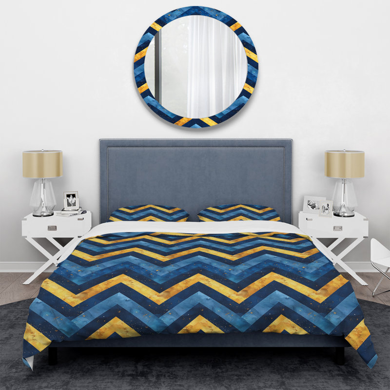 Ensemble de housse de couette moderne à motif de chevrons bleu et or IV, Housse de couette très grand et 2 très grandes t