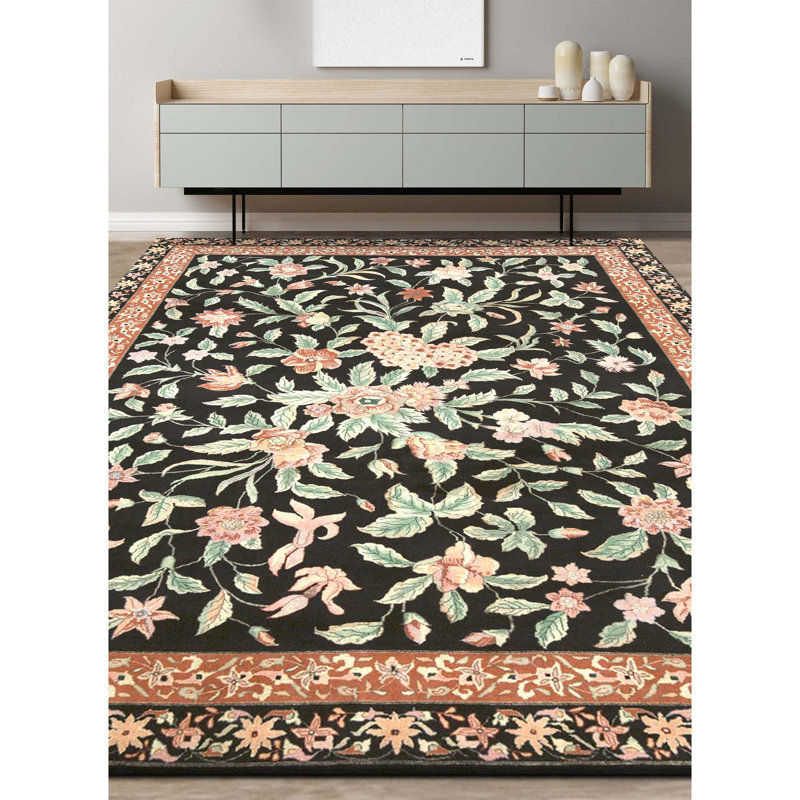 Tapis noir noué à la main de haute qualité