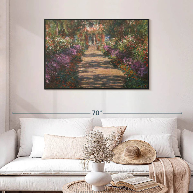 Un sentier dans le jardin de Monet à Giverny, 43 po x 29 po, Cadre flottant noir