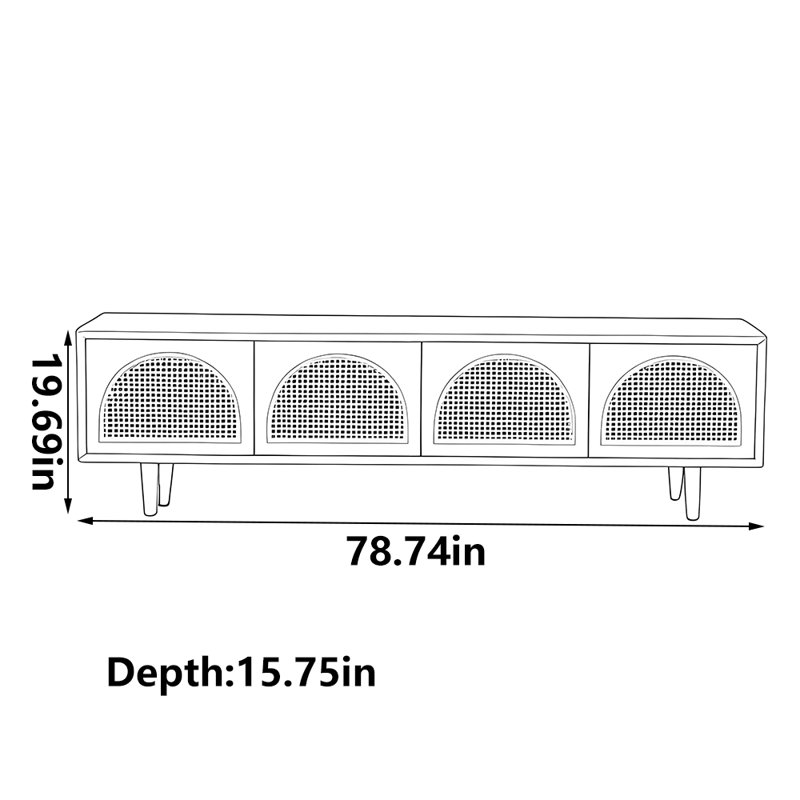 Meuble télé rétro en rotin, 78.74"