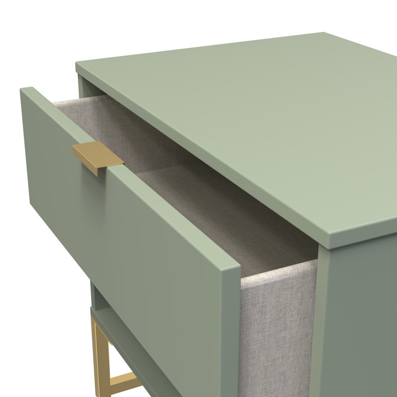 Fully Assembled Allaura 1 Drawer Bedside Table, Green