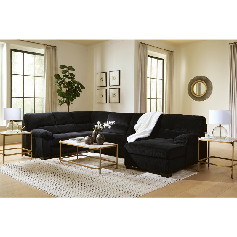 Canapé modulaire 3 pièces avec méridienne Simplejoy, Black Polyester, Left Hand Facing, Grey