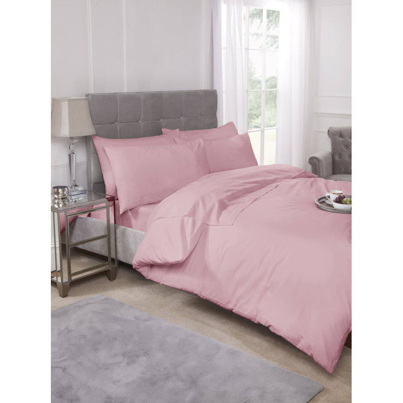 Percale Cotton Blend Solid Colour Duvet Cover Set with Pillow Shams Included, Pink