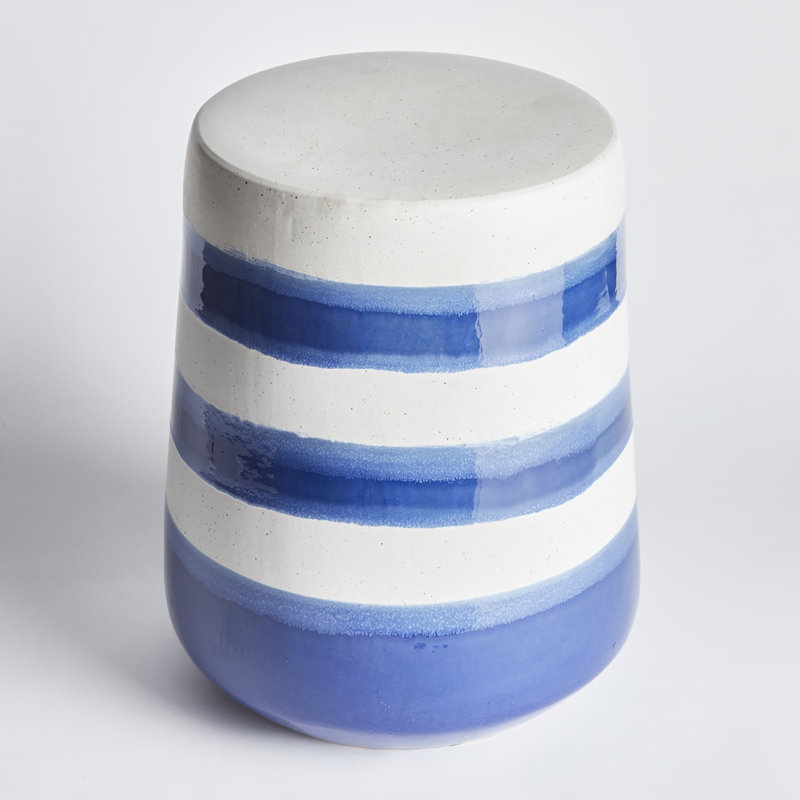 Tabouret décoratif blanc et bleu en céramique peinte à la main Mihaela Verdaine, Bleu