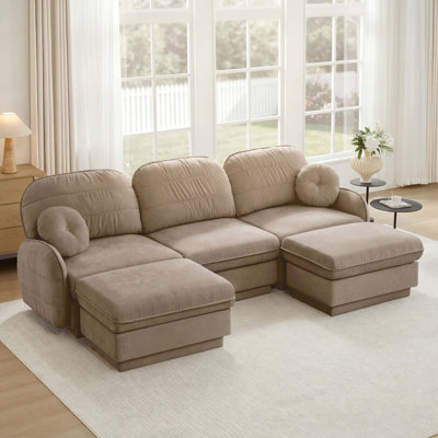 Chenille Deep Seat Sofa with Movable Ottoman