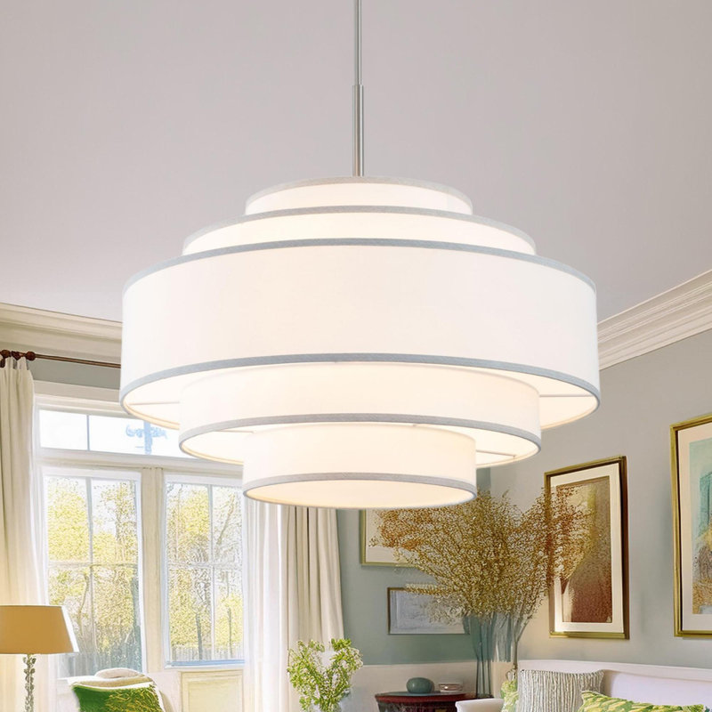 Aasim 30" 7-Light Dimmable Tiered Drum Chandelier, Brushed Nickel