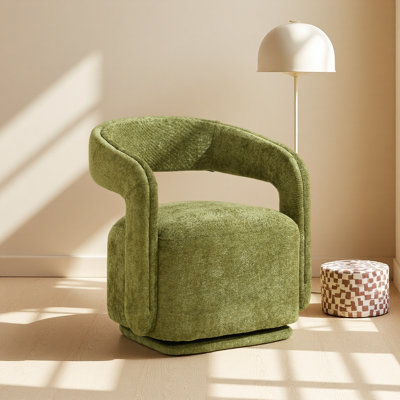 Fauteuil d'appoint pivotant en tissu renforcé renfort de chenille 065, fauteuil de loisir confortable avec dossier incurvé, fauteuil de lecture rembourré avec base pivotante noire, siège d'une largeur de 22 pouces de profondeur et de largeur