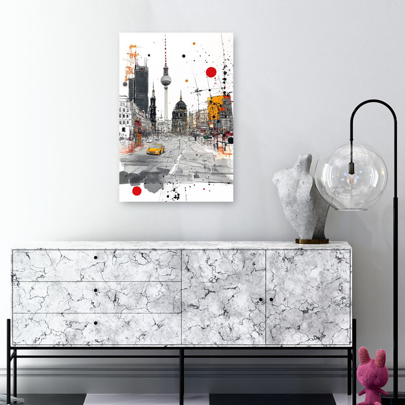«Vibrant Berlin City», art abstrait moderne de la ville, 36" H x 24" W