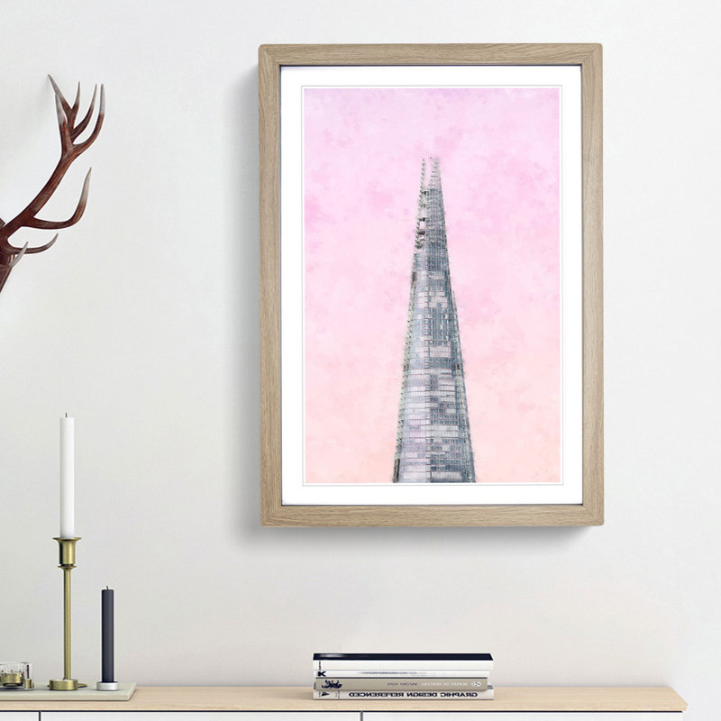 The Shard Building in London - Picture Frame Painting Print, 45cm H x 33cm W x 2cm D, Oak Framed