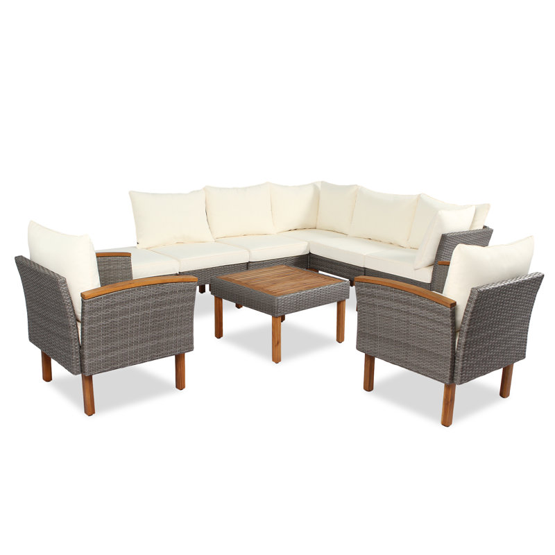 Ensemble de conversation 9 pièces avec canapé en rotin et coussin lavable