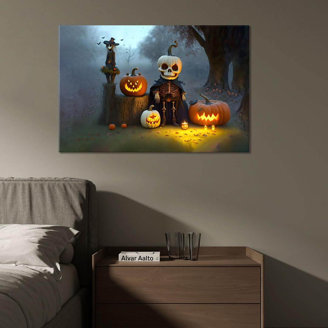 Louiese " Halloween Cute Skeleton Jack-O-Lanterns Decoration " Painting Print The Holiday Aisle®