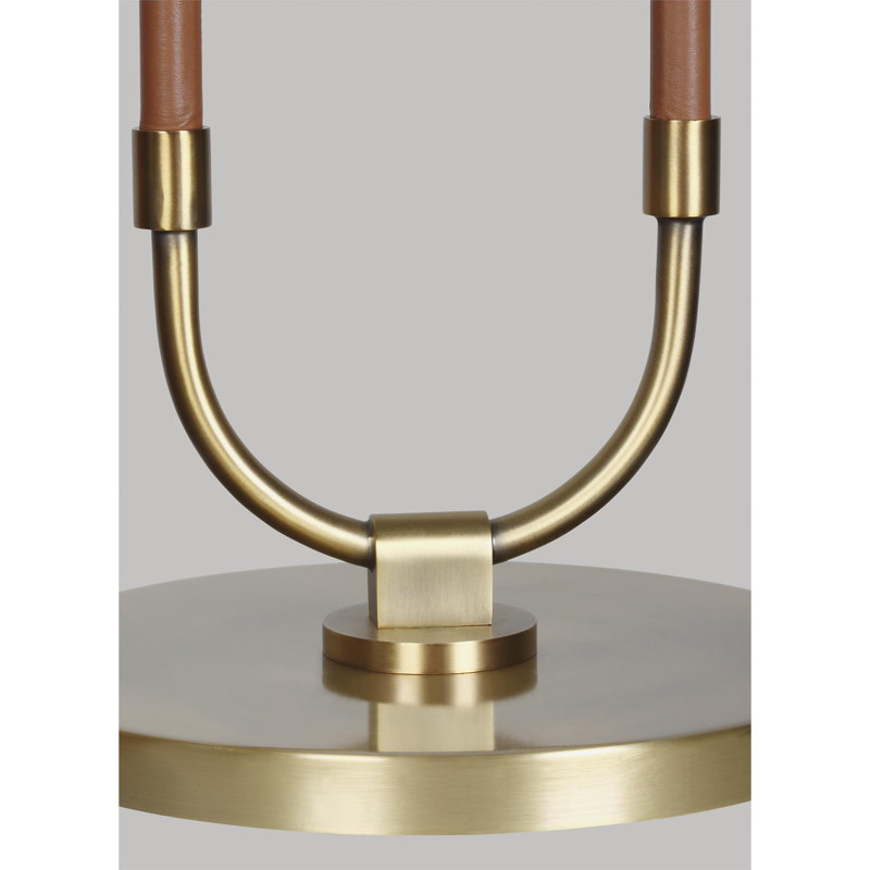 Adjustable Time Worn Brass Table Lamp with White Linen Shade