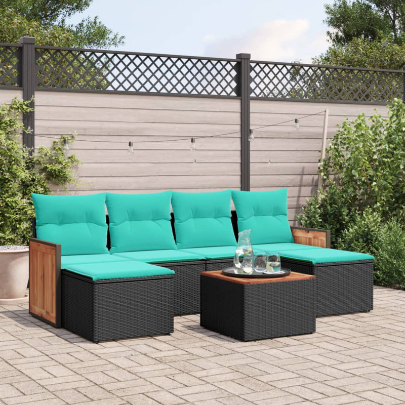  Ensemble de canapé de patio 7 pièces avec coussins en rotin de polyester noir