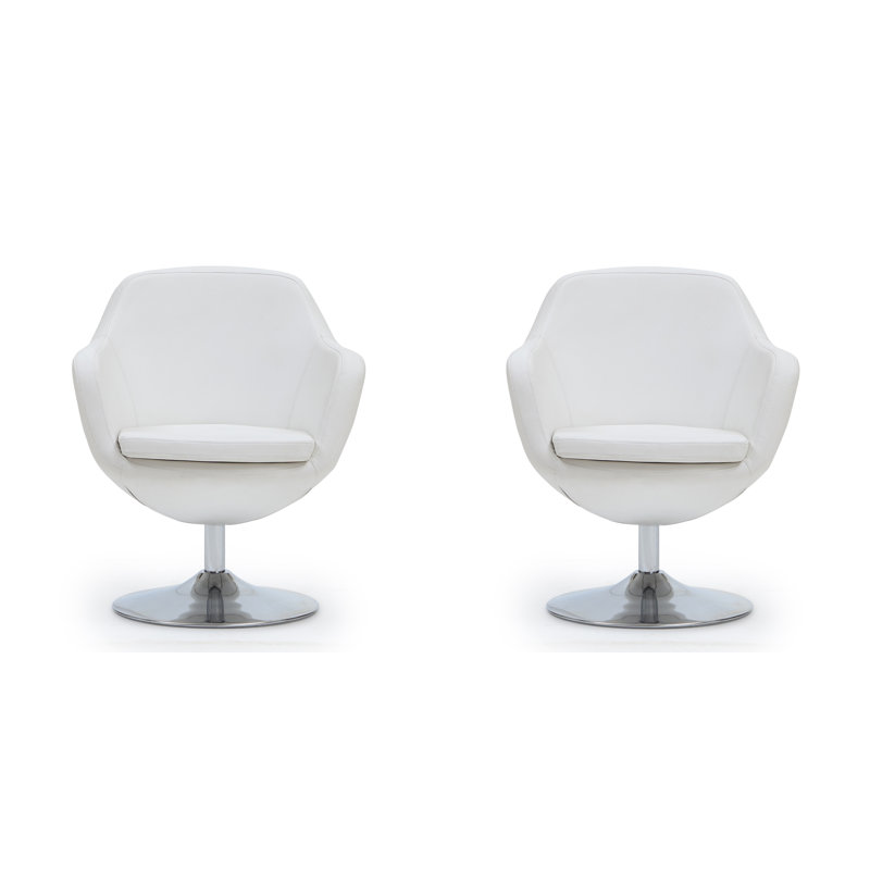 Fauteuil ballon pivotant en métal Caisson, Simili cuir blanc