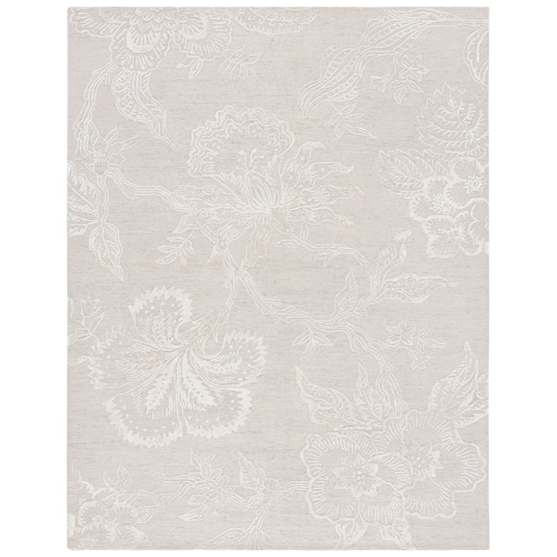 Salaam Hand Tufted Wool/Viscose Floral Rug in Light Blue/Ivory, Rectangle 8' x 10'
