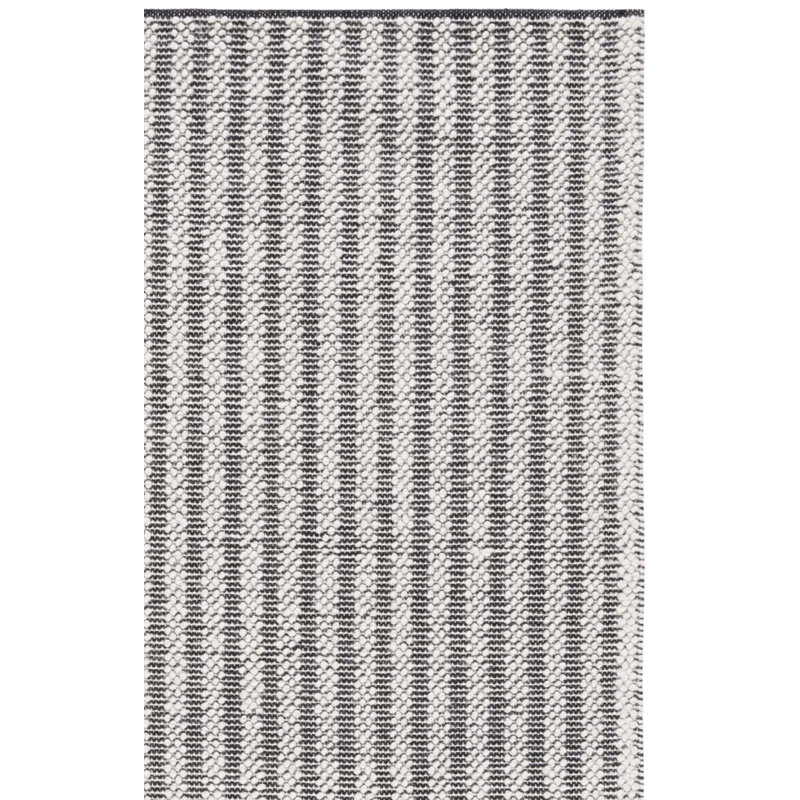 Egremont Hand Woven Wool/Cotton Striped Rug in Ivory/Black, Rectangle 5' x 8'