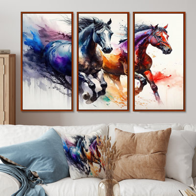 Chevaux qui courent II - 3 pièces sur toile