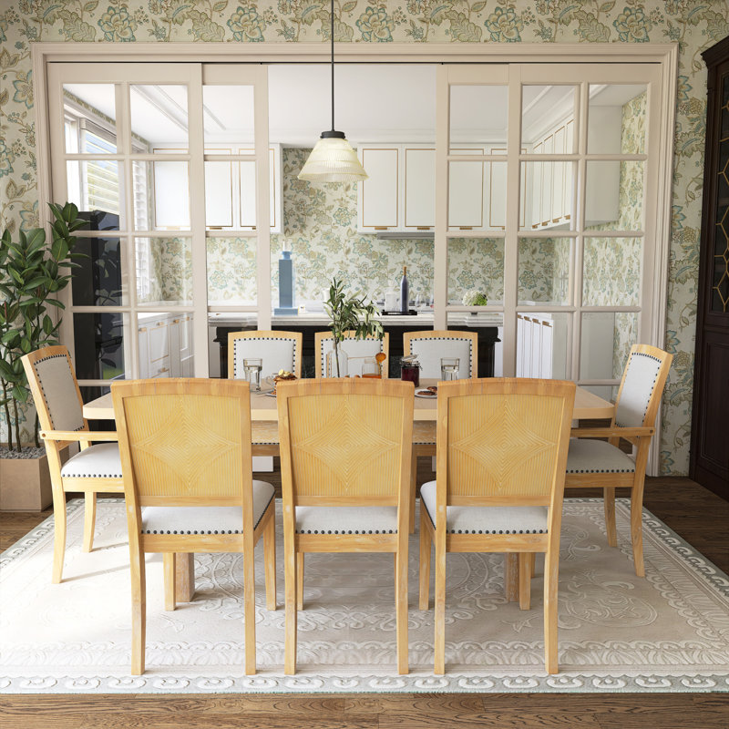 9-Piece Extendable Wood Top Dining Table Set, Natural