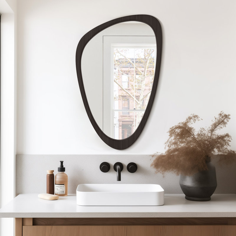 Wood Asymmetrical Wall Mirror for Home Decoration, 30.3" x 19.5"