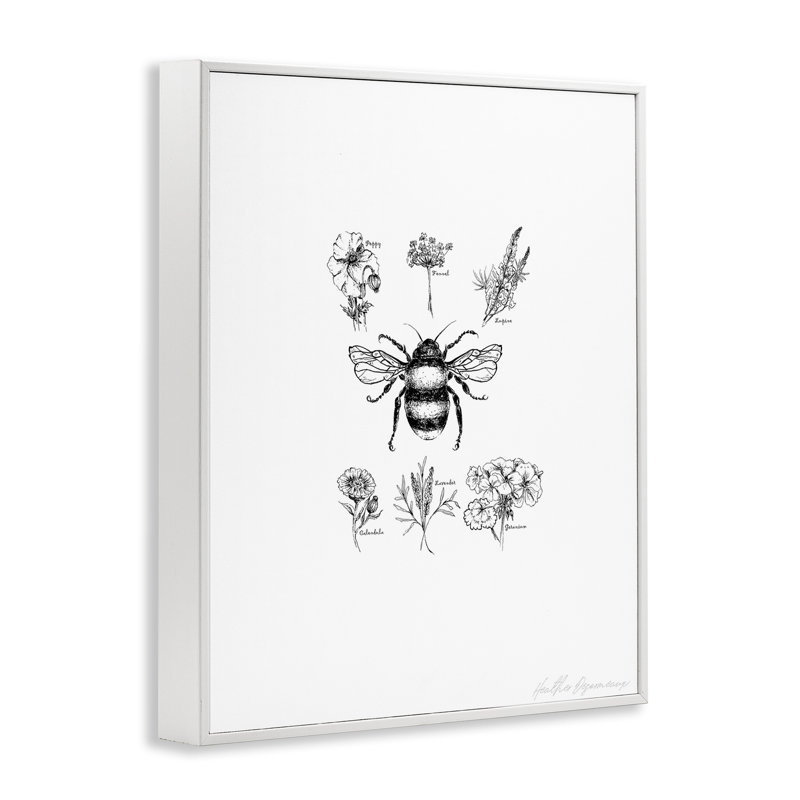 Abeille botanique et tableau floral, estampe numérique, conception de Heather Desormeaux, H 20 po x l 16 po