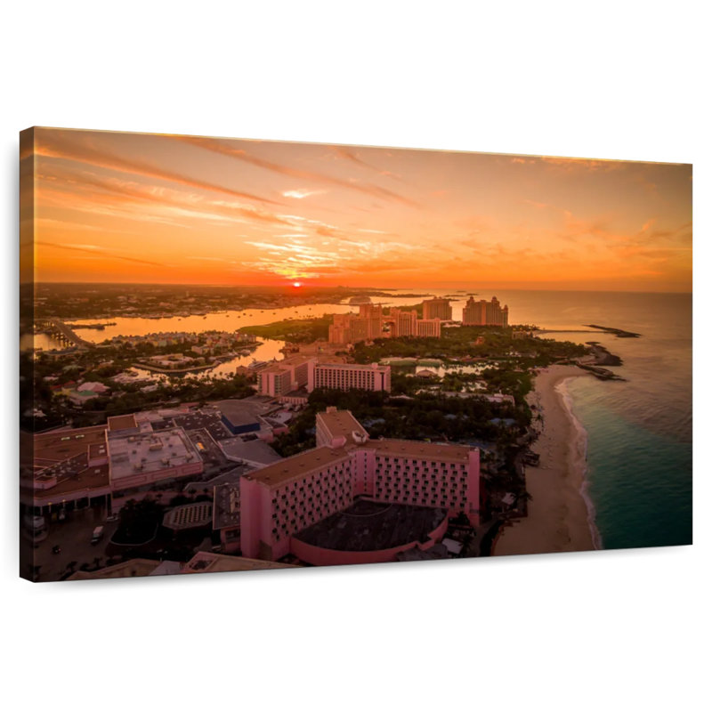 Gillard, Bahamas, stations balnéaires au coucher du soleil, H 32 po x l 48 po