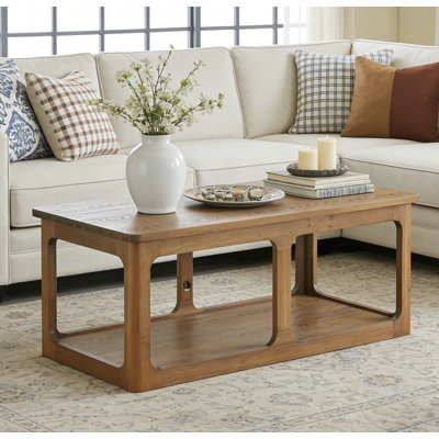 47.24" Solid Wood Coffee Table, Rectangle Center Table With Storage For Living Room