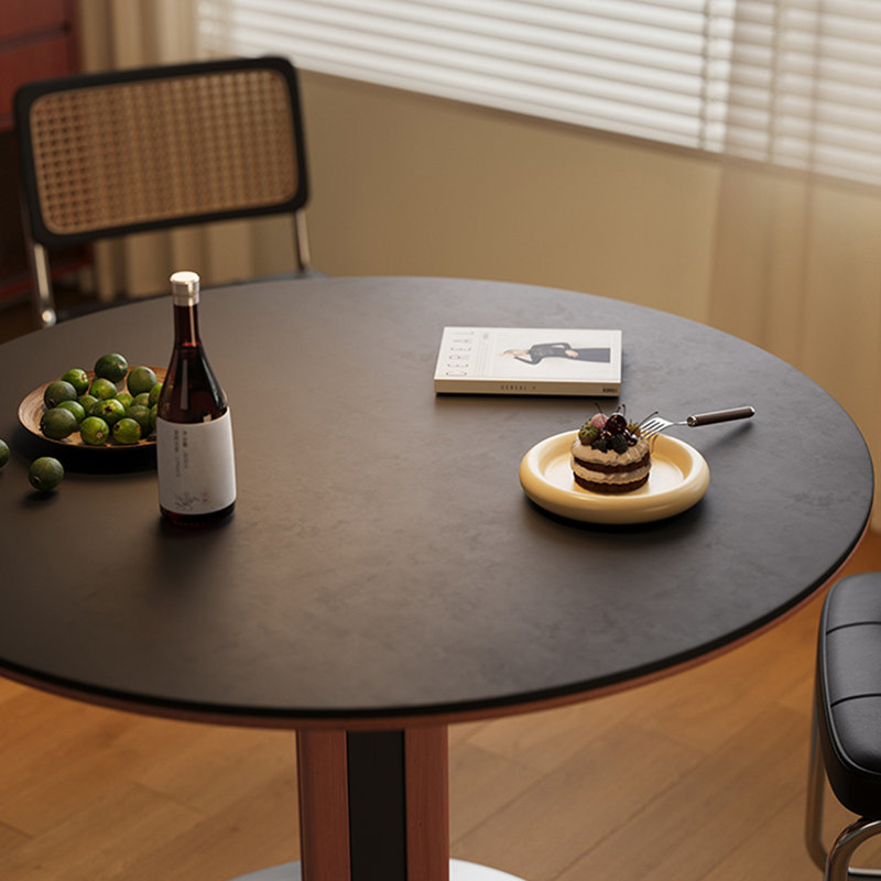 Black&Walnut Round Sintered Stone Dining table, 29.53"H x 39.37"L x 39.37"W