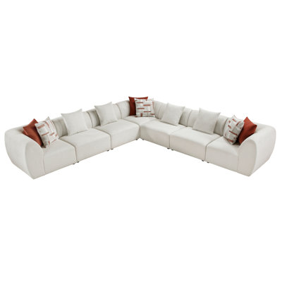 Canapé modulaire en chenille beige 7 pièces Franz