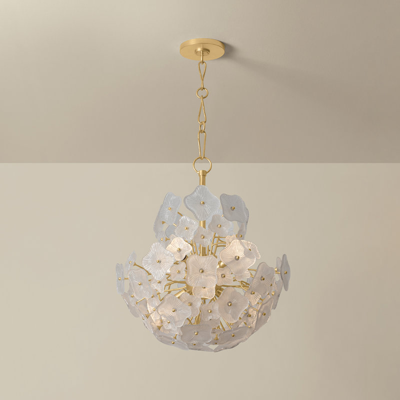 Lustre Barrytown en feuille d'or rétro, H 25,75 po x l 24 po x P 24 po, 7 lumières