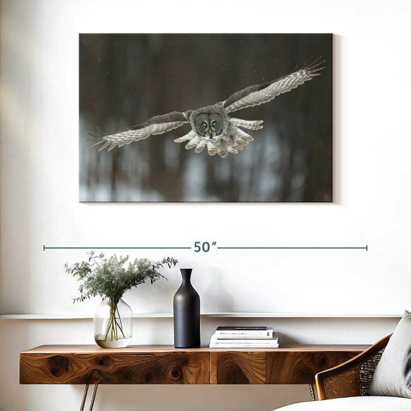 Brampt Flying Great Gray Owl, 26" H x 39" W