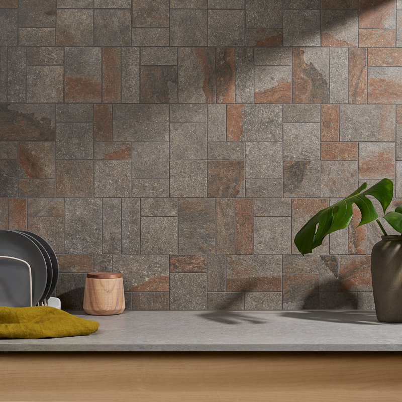 Carreau de mosaïque mural en porcelaine de 11,8 po x 15,7 po Mosaics, Brun / Gris