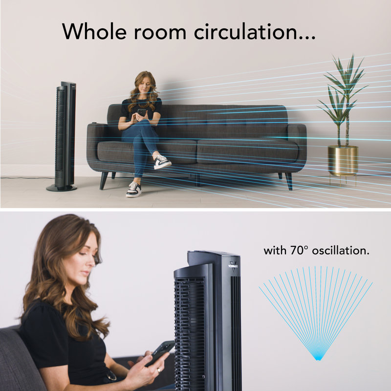 OZI42DC 42 in. Variable Fan Speeds Tower Fan in Black with 1164 ft. Per Min Air Flow