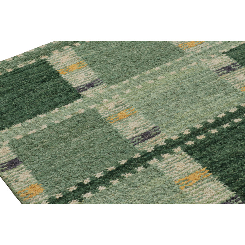 Rug & Kilim’S Scandinavian Rug In Green Tones, With Geometric Patterns, Rectangle 14' x 20'