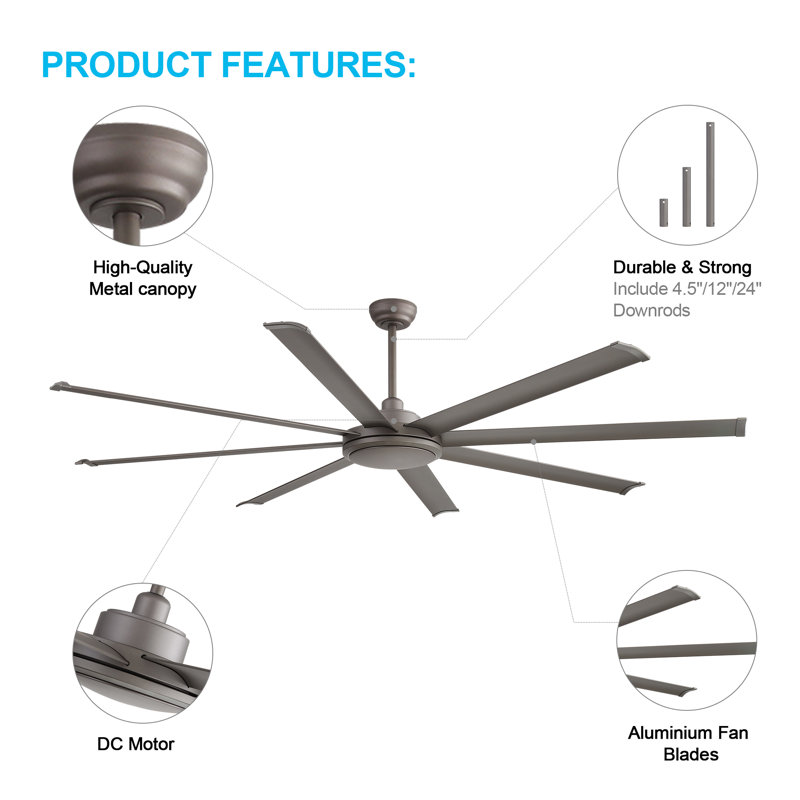 80" 8- Aluminum Blades Dc Indoor Ceiling Fan With Remote, Charcoal Gray