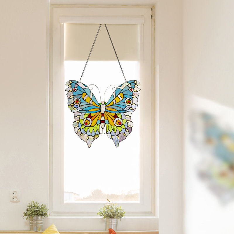 Panneau de vitrail à vitrail papillon 20,5 po H Tiffany